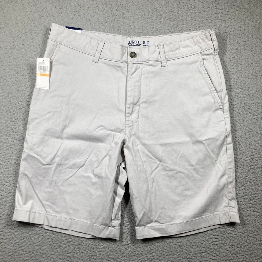 IZOD Saltwater Dockside Shorts Mens 33 NEW Beige Stretch Classic Fit Chino